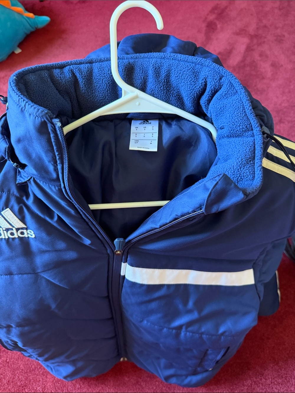 adidas Navy Blue Kids Puffer Jacket with White Stripe
